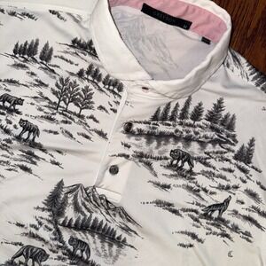 Greyson Wolf Toile Forrest Performance Polo‎ Men's M White Black St Ives Stretch